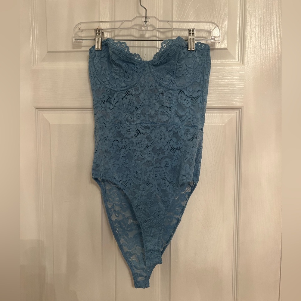 Zara Light Blue Lace bustier bodysuit